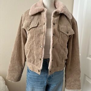 MINKPINK Bandit Cord Faux Fur Trucker Jacket in Beige